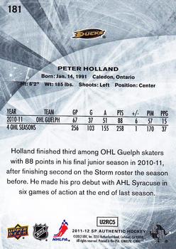 2011-12 SP Authentic #181 Peter Holland Back