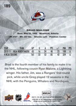 2011-12 SP Authentic #189 Brad Malone Back