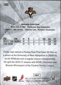 2011-12 SP Authentic #195 Brian Foster Back