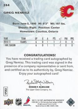 2011-12 SP Authentic #244 Greg Nemisz Back