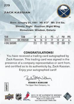 2011-12 SP Authentic #279 Zack Kassian Back