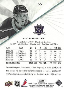 2011-12 SP Authentic #55 Luc Robitaille Back