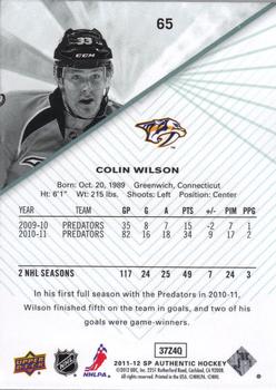 2011-12 SP Authentic #65 Colin Wilson Back