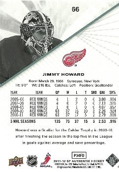 2011-12 SP Authentic #66 Jimmy Howard Back