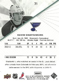 2011-12 SP Authentic #71 Kevin Shattenkirk Back