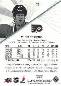 2011-12 SP Authentic #77 Chris Pronger Back
