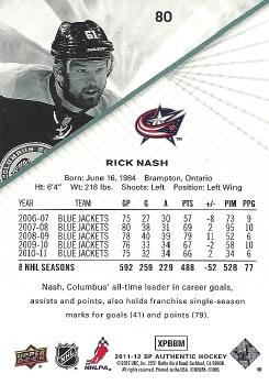 2011-12 SP Authentic #80 Rick Nash Back