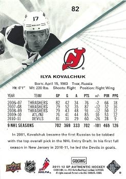 2011-12 SP Authentic #82 Ilya Kovalchuk Back
