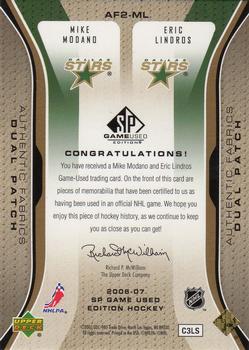 2006-07 SP Game Used - Authentic Fabrics Dual Patches #AF2-ML Mike Modano / Eric Lindros Back