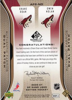 2006-07 SP Game Used - Authentic Fabrics Dual Patches #AF2-ND Owen Nolan / Shane Doan Back