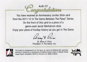 2011-12 In The Game Between The Pipes - Anniversary Jumbo Stick #AJS-17 Jacob Markstrom Back