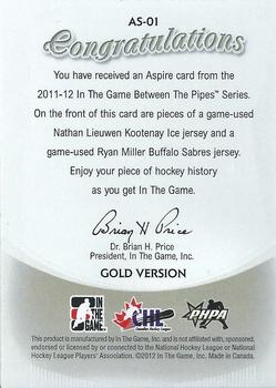 2011-12 In The Game Between The Pipes - Aspire Gold #AS-01 Nathan Lieuwen / Ryan Miller Back