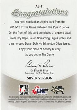 2011-12 In The Game Between The Pipes - Aspire Silver #AS-11 Olivier Roy / Devan Dubnyk Back