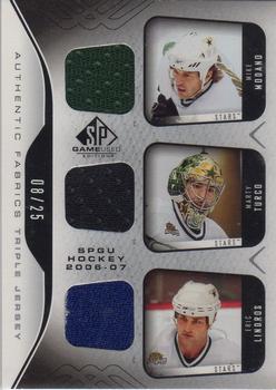 2006-07 SP Game Used - Authentic Fabrics Triple #AF3-DAL Mike Modano / Eric Lindros / Marty Turco Front