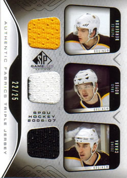 2006-07 SP Game Used - Authentic Fabrics Triple #AF3-BOS Patrice Bergeron / Brad Boyes / Zdeno Chara Front
