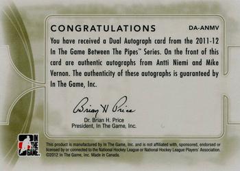 2011-12 In The Game Between The Pipes - Dual Autographs #DA-ANMV Antti Niemi / Mike Vernon Back