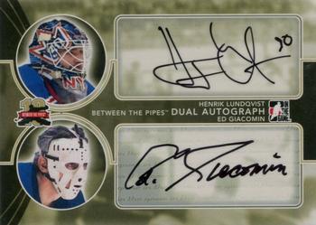 2011-12 In The Game Between The Pipes - Dual Autographs #DA-HLEG Henrik Lundqvist / Ed Giacomin Front