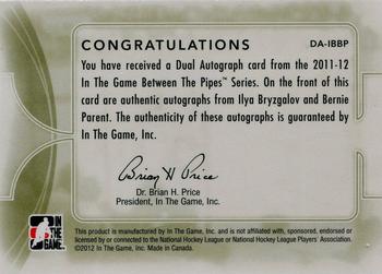 2011-12 In The Game Between The Pipes - Dual Autographs #DA-IBBP Ilya Bryzgalov / Bernie Parent Back