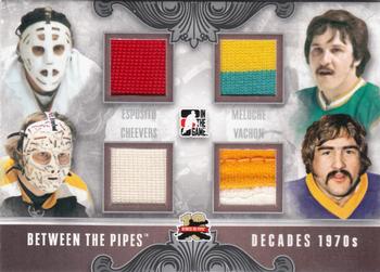 2011-12 In The Game Between The Pipes - Decades Silver #D-05 Tony Esposito / Gilles Meloche / Gerry Cheevers / Rogie Vachon Front