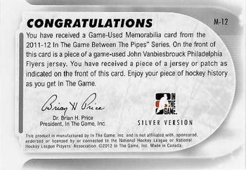 2011-12 In The Game Between The Pipes - Game Used Patch Silver #M-12 John Vanbiesbrouck Back