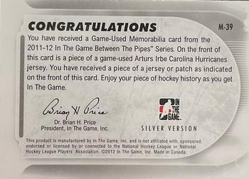 2011-12 In The Game Between The Pipes - Game Used Patch Silver #M-39 Arturs Irbe Back