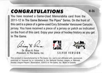 2011-12 In The Game Between The Pipes - Game Used Jersey Silver #M-06 Cory Schneider Back