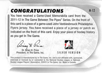 2011-12 In The Game Between The Pipes - Game Used Jersey Silver #M-12 John Vanbiesbrouck Back