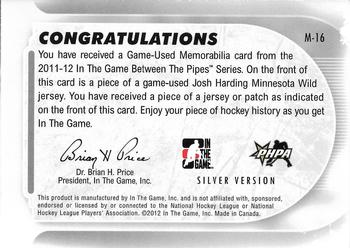 2011-12 In The Game Between The Pipes - Game Used Jersey Silver #M-16 Josh Harding Back