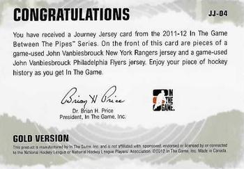 2011-12 In The Game Between The Pipes - Journey Jersey Gold #JJ-04 John Vanbiesbrouck Back