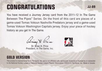2011-12 In The Game Between The Pipes - Journey Jersey Gold #JJ-09 Tomas Vokoun Back