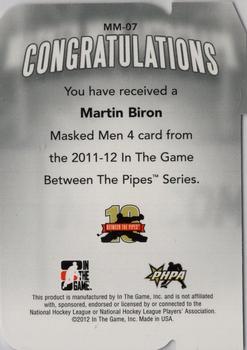2011-12 In The Game Between The Pipes - Masked Men IV Ruby Die Cuts #MM-07 Martin Biron Back