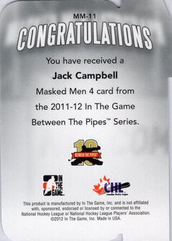 2011-12 In The Game Between The Pipes - Masked Men IV Ruby Die Cuts #MM-11 Jack Campbell Back