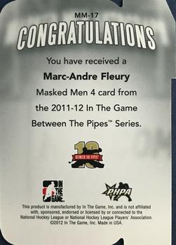 2011-12 In The Game Between The Pipes - Masked Men IV Ruby Die Cuts #MM-17 Marc-Andre Fleury Back