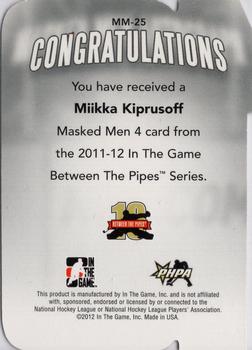 2011-12 In The Game Between The Pipes - Masked Men IV Ruby Die Cuts #MM-25 Miikka Kiprusoff Back