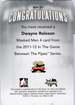 2011-12 In The Game Between The Pipes - Masked Men IV Ruby Die Cuts #MM-39 Dwayne Roloson Back