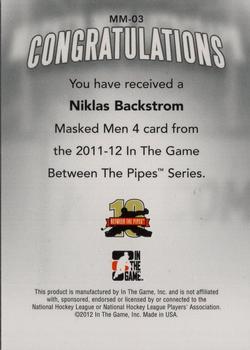 2011-12 In The Game Between The Pipes - Masked Men IV Silver #MM-03 Niklas Backstrom Back
