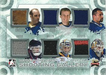 2011-12 In The Game Between The Pipes - Shooting Gallery Silver #SG-10 Roger Crozier / Tom Barrasso / Grant Fuhr / Dominik Hasek / Ryan Miller / Jhonas Enroth Front