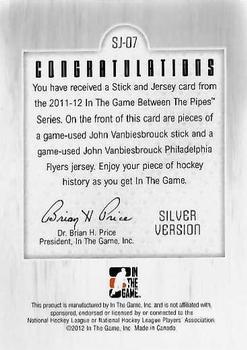 2011-12 In The Game Between The Pipes - Stick and Jersey Silver #SJ-07 John Vanbiesbrouck Back