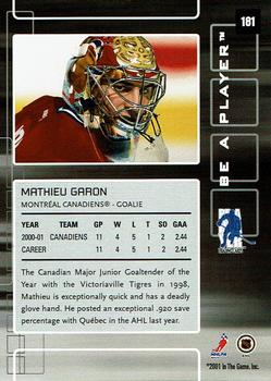 2001-02 Be a Player Memorabilia - Chicago National Ruby #181 Mathieu Garon Back
