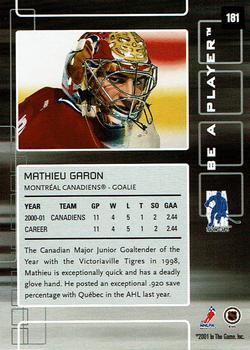 2001-02 Be a Player Memorabilia - Chicago Sportsfest Sapphire #181 Mathieu Garon Back