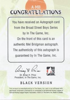 2011-12 In The Game Broad Street Boys - Autographs #A-MB Mel Bridgman Back