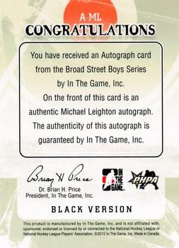 2011-12 In The Game Broad Street Boys - Autographs #A-ML Michael Leighton Back