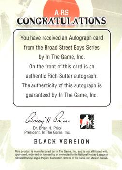 2011-12 In The Game Broad Street Boys - Autographs #A-RS Rich Sutter Back