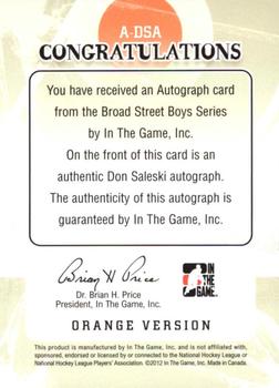 2011-12 In The Game Broad Street Boys - Autographs Orange #A-DSA Don Saleski Back