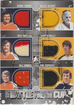 2011-12 In The Game Broad Street Boys - Battle For The Cup 1974 Six Jerseys #BCO-01 Bernie Parent / Rick MacLeish / Reggie Leach / Gilles Gilbert / Terry O'Reilly / Phil Esposito Front