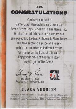 2011-12 In The Game Broad Street Boys - Game-Used Jerseys #M-25 Eric Lindros Back