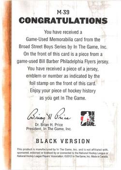 2011-12 In The Game Broad Street Boys - Game-Used Jerseys #M-39 Bill Barber Back
