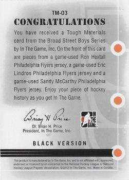 2011-12 In The Game Broad Street Boys - Tough Materials Black #TM-03 Ron Hextall / Eric Lindros / Sandy McCarthy Back