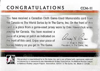 2011-12 In The Game Canada vs. The World - Canadian Cloth Jersey Black #CCM-11 Dale Hawerchuk Back