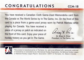 2011-12 In The Game Canada vs. The World - Canadian Cloth Jersey Black #CCM-18 Patrick Marleau Back